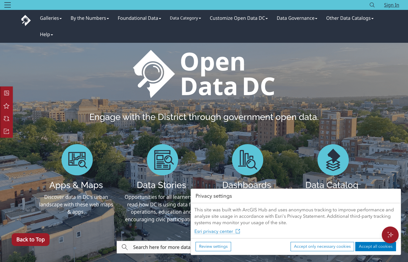 Open Data DC, a representative ArcGIS Hub site